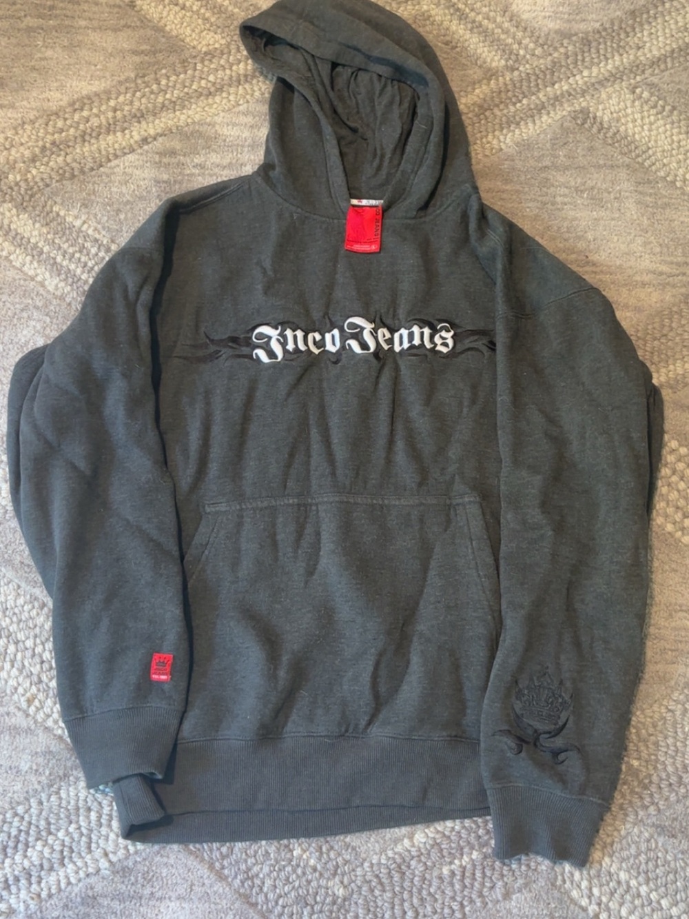 Y2K JNCO Jeans grey logo hoodie size L